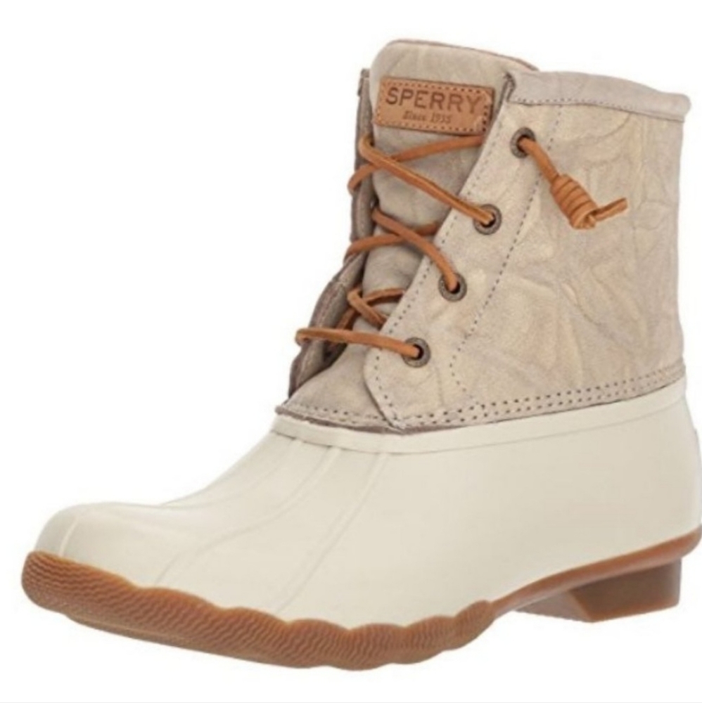 Sperry Saltwater Waterproof Duck Boots - Size 8 Tan/Cream